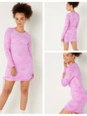 PINK Victoria’s Secret Pink Tie Dye Ruched Drawstring Mini Dress Size Large Y2K